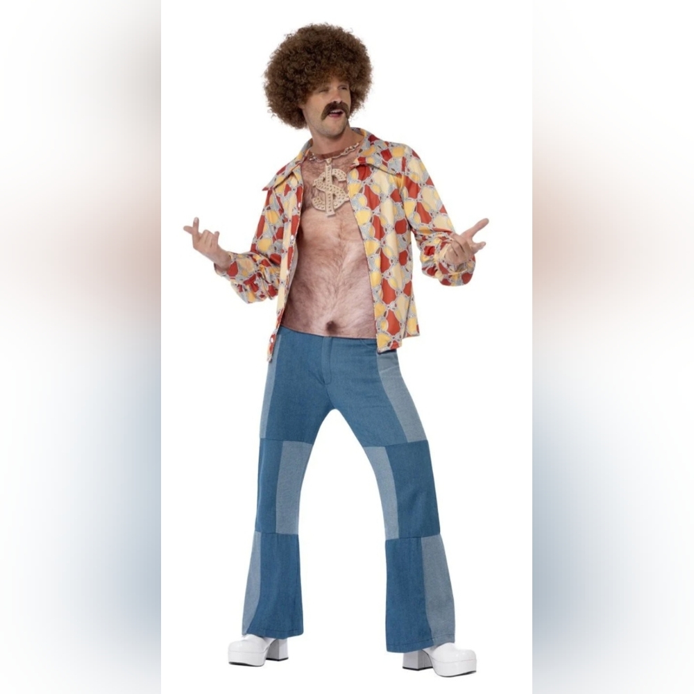 ☀️Realistic 70s Hairy Chest Sleeveless Top Medium Costume